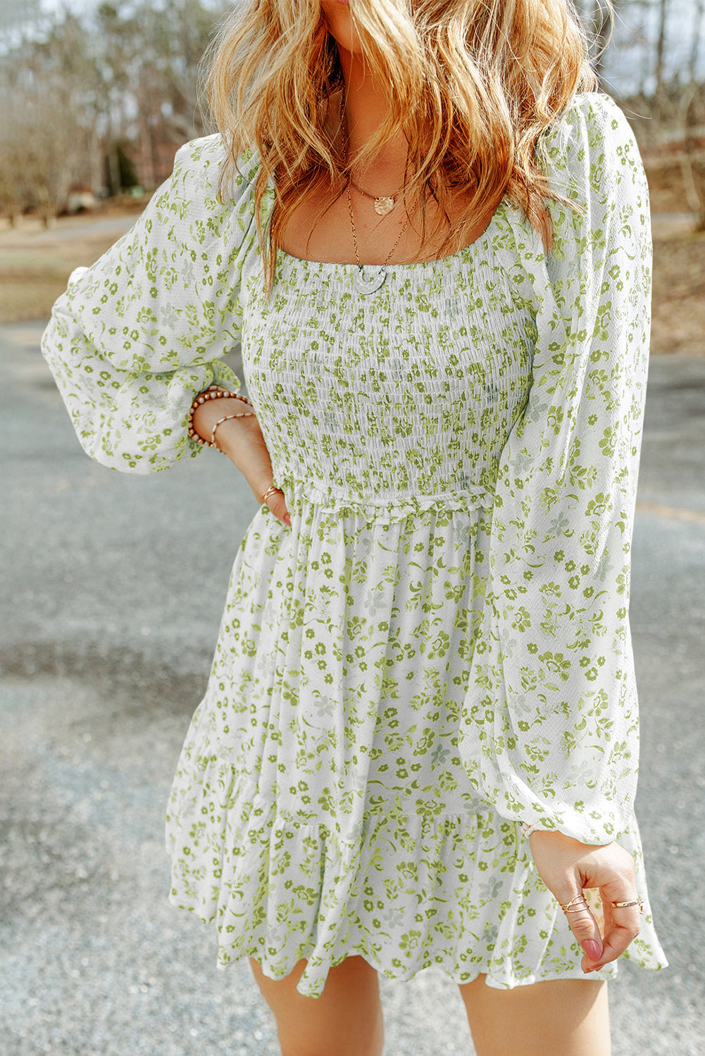 Pre- Order Boho Floral Dress Pear Green