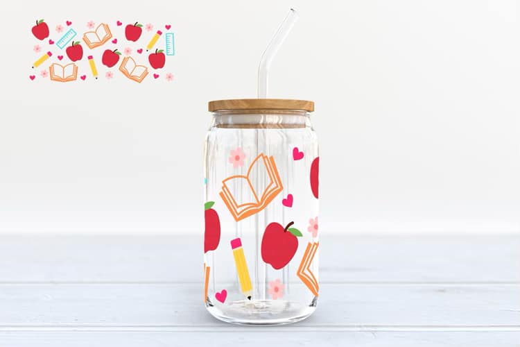 School Supplies - 16oz glass can w/bamboo lid and straw