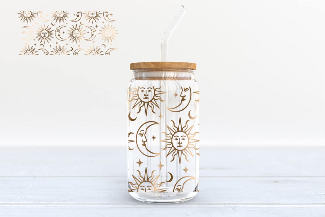 Sun & Moon - 16oz glass can w/bamboo lid and straw