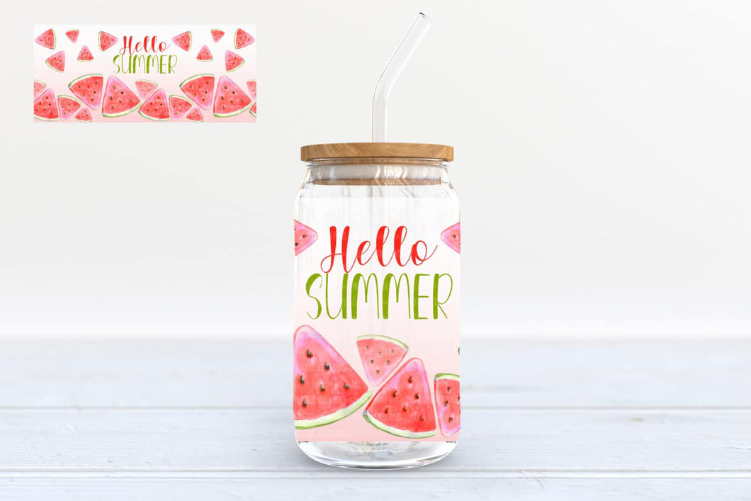 Hello Summer - 16oz glass can w/bamboo lid and straw