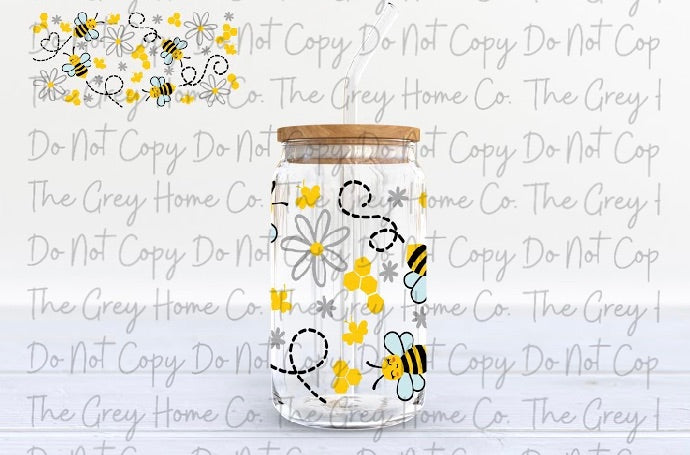 Bumble Bee's  - 16oz glass can w/bamboo lid and straw