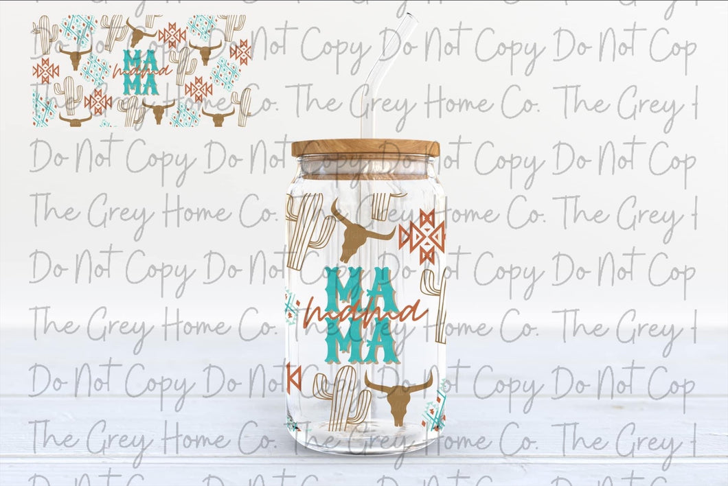 Country Mama- 16oz glass can w/bamboo lid and straw