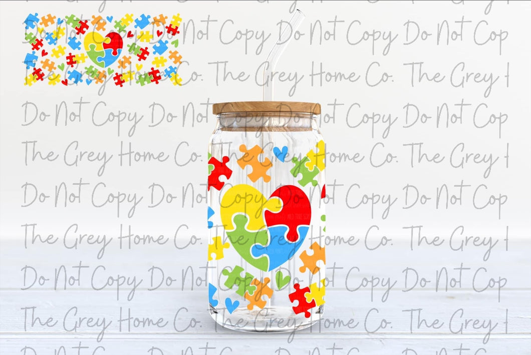 Autism Awareness  - 16oz glass can w/bamboo lid and straw