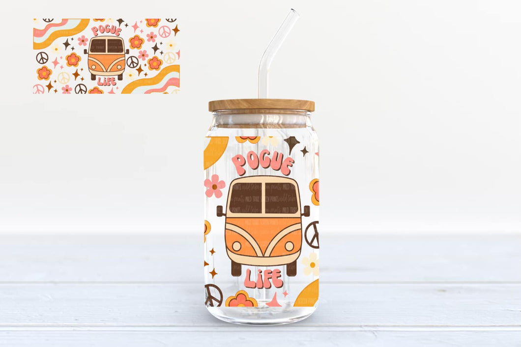 Pogue Life  - 16oz glass can w/bamboo lid and straw